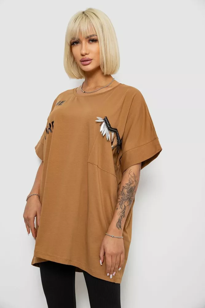 Купити Футболка жіноча з принтом, колір коричневий, 244R2511 - Фото №3