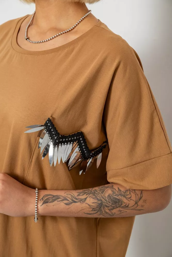 Купити Футболка жіноча з принтом, колір коричневий, 244R2511 - Фото №5