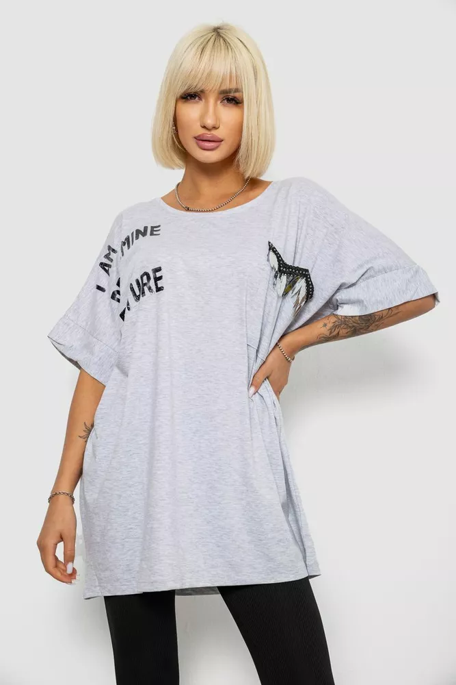 Купить Футболка женская с принтом, цвет серый, 244R2511 - Фото №1