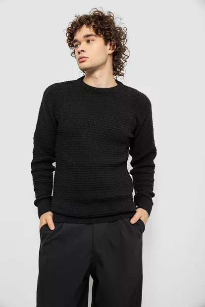Свитер мужской однотонный, цвет черный, 161R1040