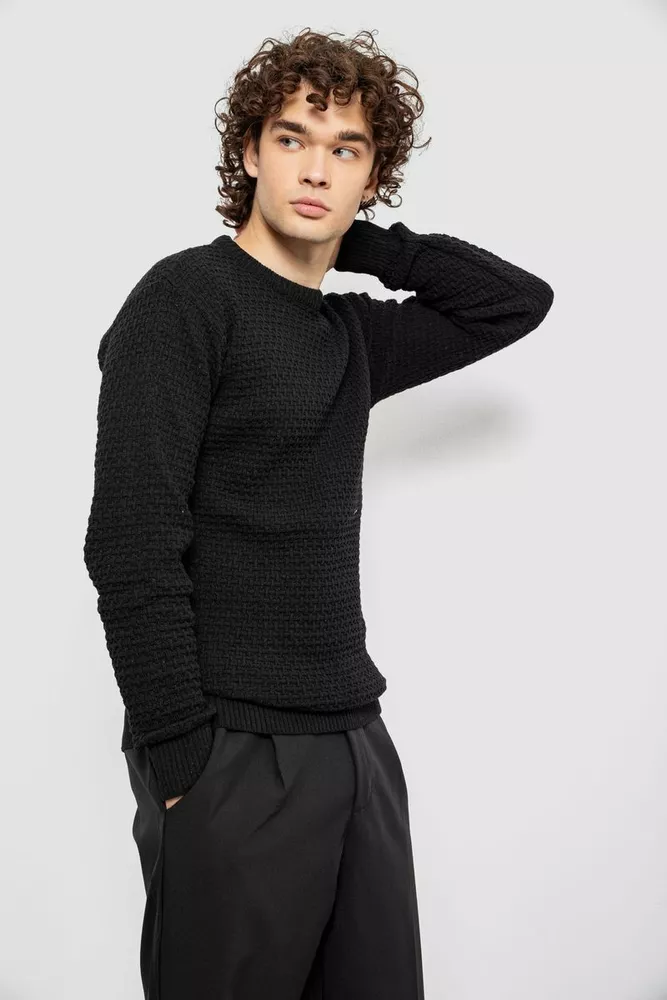 Купить Свитер мужской однотонный, цвет черный, 161R1040 - Фото №3