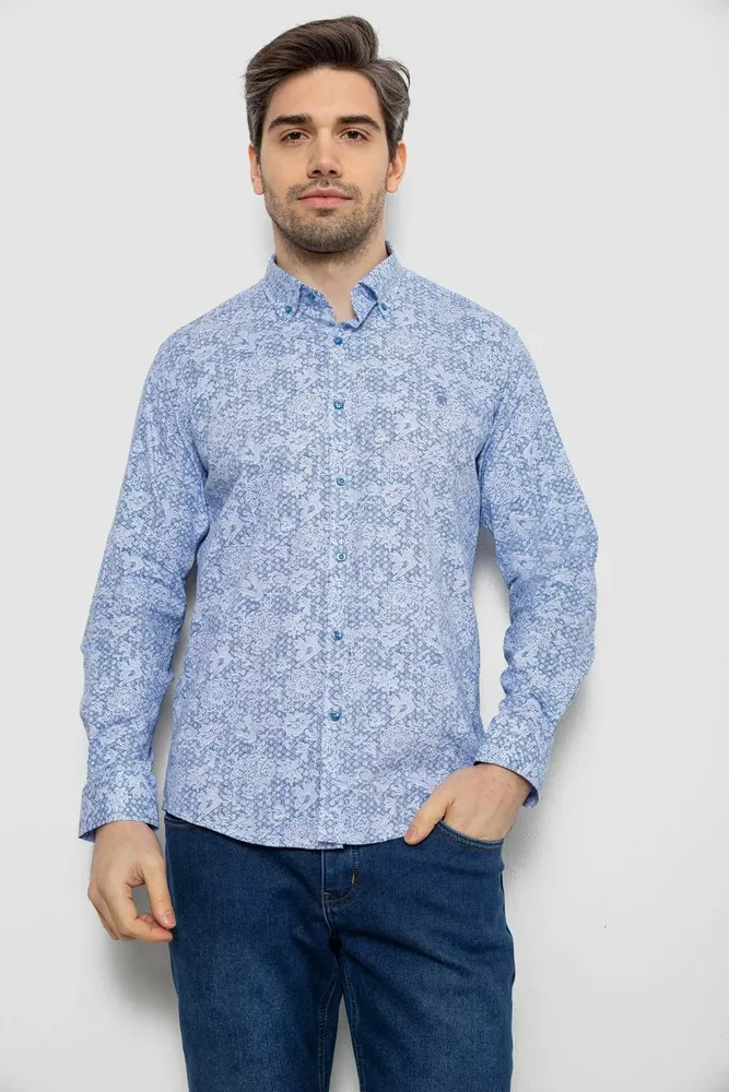 Купити Сорочка чоловіча з принтом, колір блакитний, 186R6053 - Фото №1
