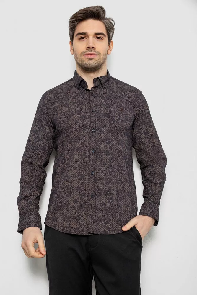 Купити Сорочка чоловіча з принтом, колір коричневий, 186R6053 - Фото №1