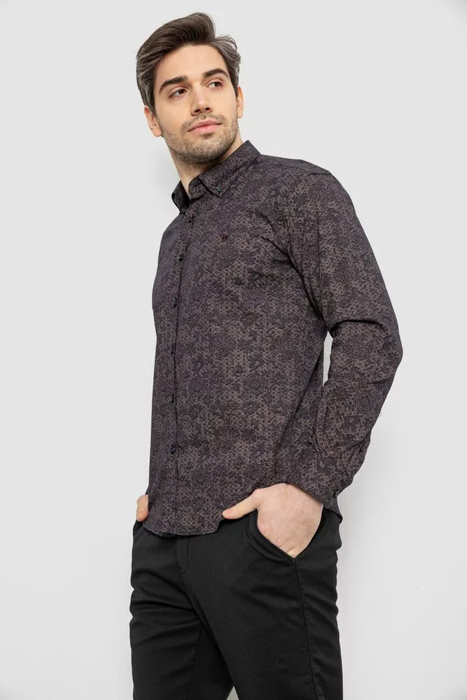 Купити Сорочка чоловіча з принтом, колір коричневий, 186R6053 - Фото №3