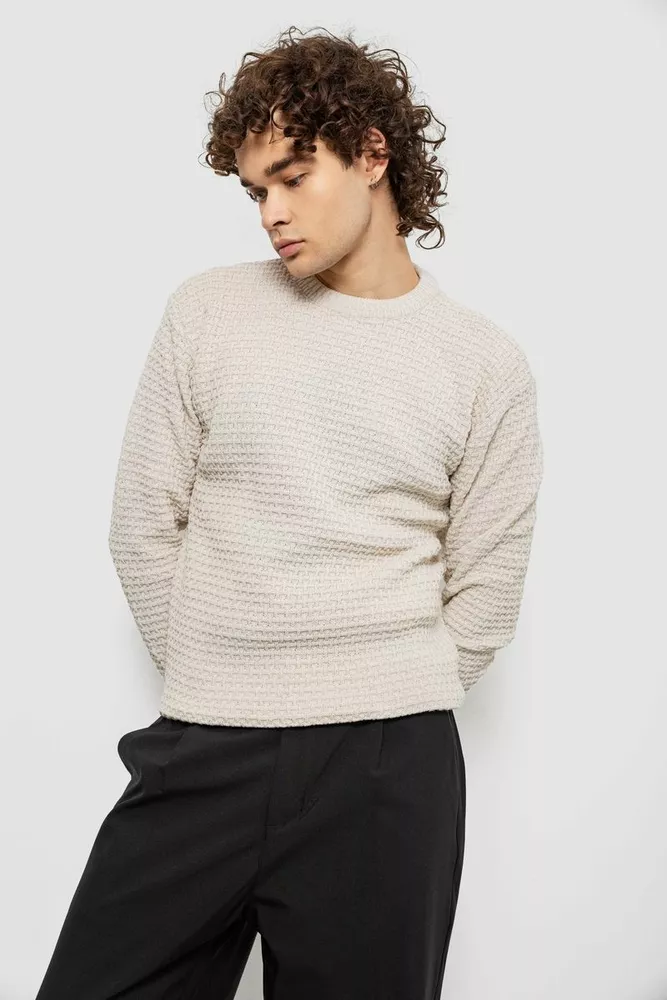 Купить Свитер мужской однотонный, цвет молочный, 161R1040 - Фото №3