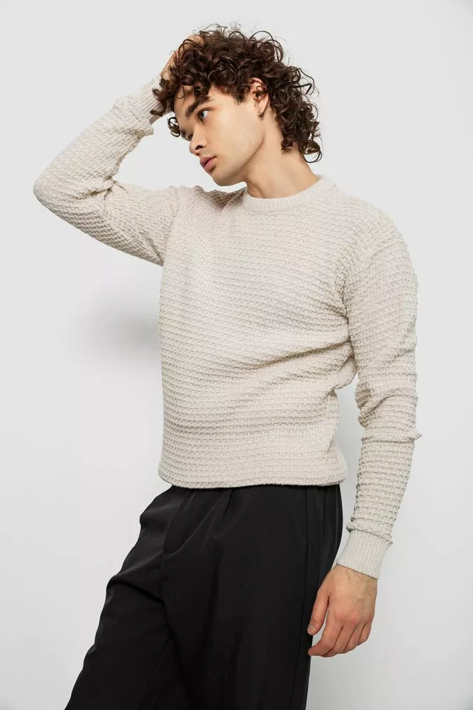 Купить Свитер мужской однотонный, цвет молочный, 161R1040 - Фото №4
