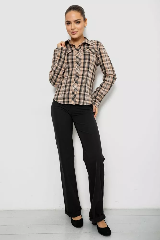Купить Рубашка женская в клетку, цвет бежево-серый, 230R064-1 - Фото №2