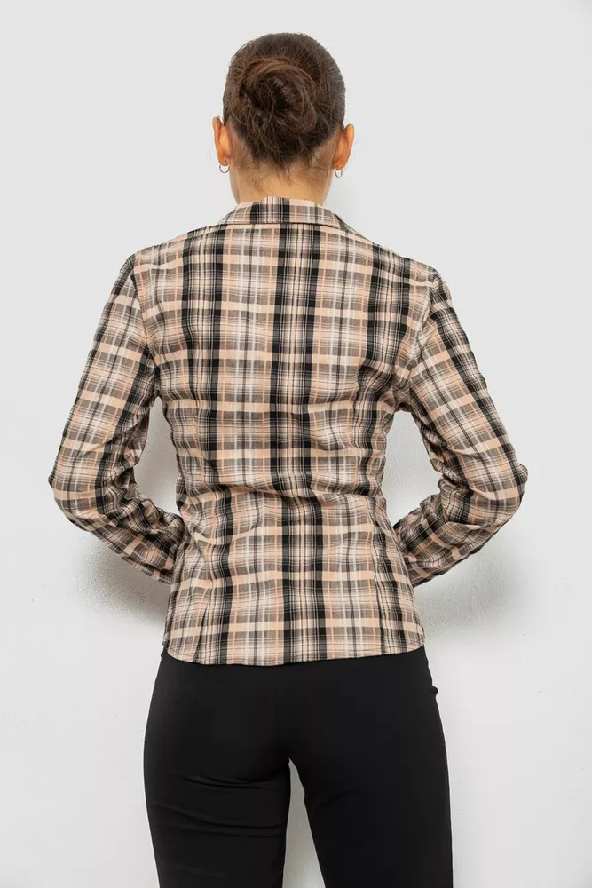 Купить Рубашка женская в клетку, цвет бежево-серый, 230R064-1 - Фото №4