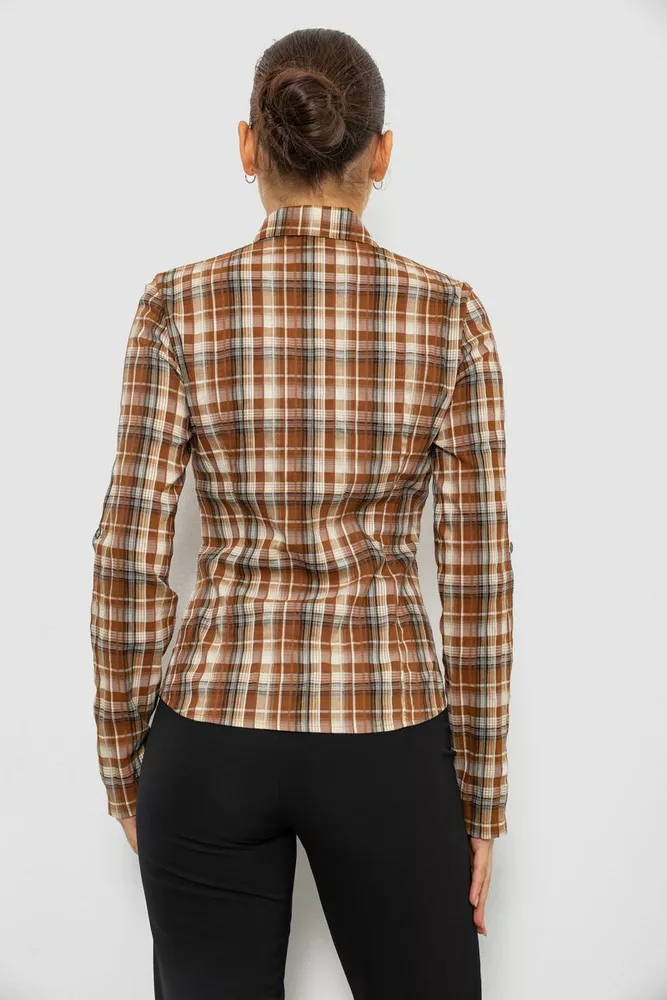 Купить Рубашка женская в клетку, цвет темно-бежевый, 230R064-1 - Фото №4
