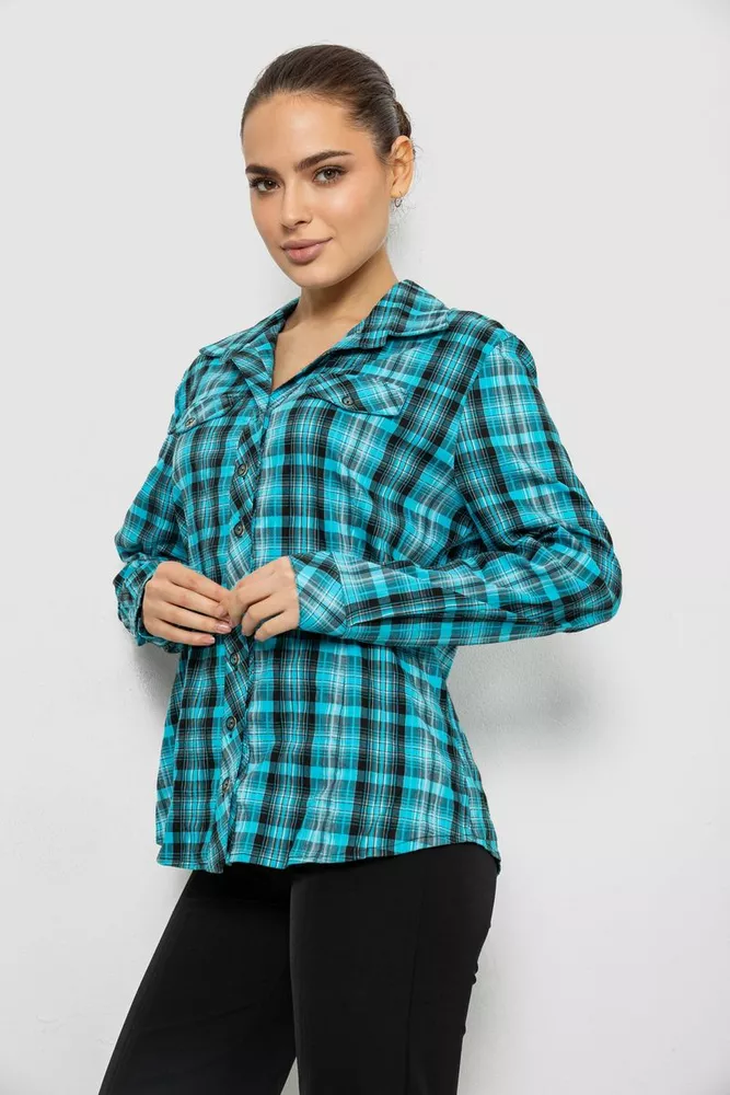 Купити Сорочка жіноча повсякденна, колір бірюзовий, 230R064 - Фото №3