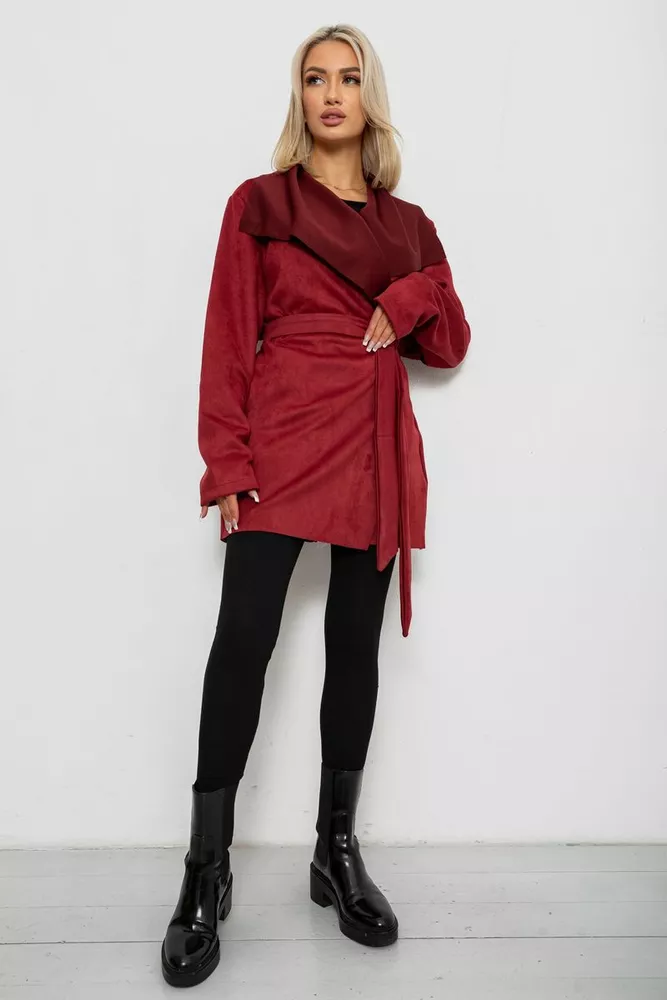 Купити Жіночий кардиган однотонний, колір бордовий, 257R001 - Фото №2