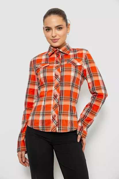 Рубашка женская в клетку, цвет оранжевый, 230R064-1