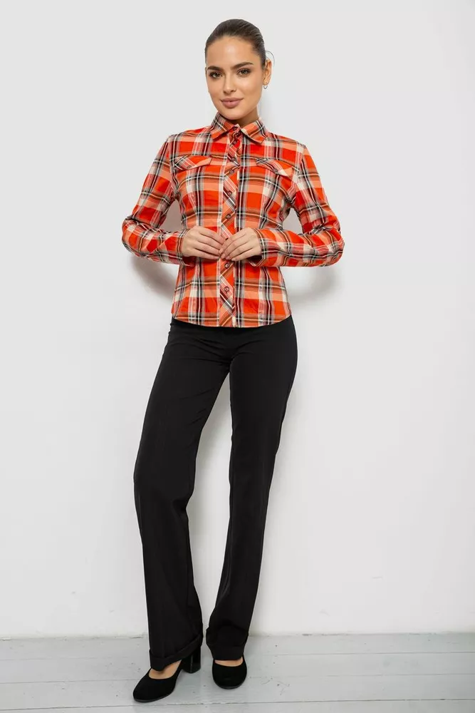 Купить Рубашка женская в клетку, цвет оранжевый, 230R064-1 - Фото №2