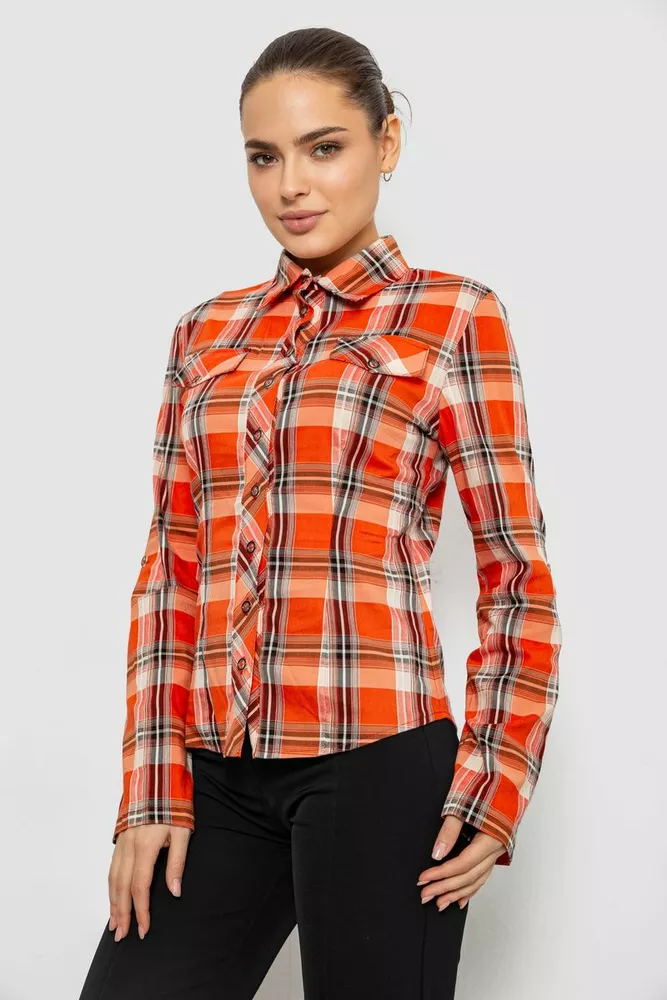 Купить Рубашка женская в клетку, цвет оранжевый, 230R064-1 - Фото №3