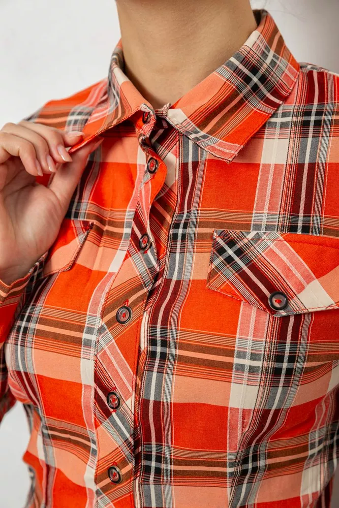 Купить Рубашка женская в клетку, цвет оранжевый, 230R064-1 - Фото №5