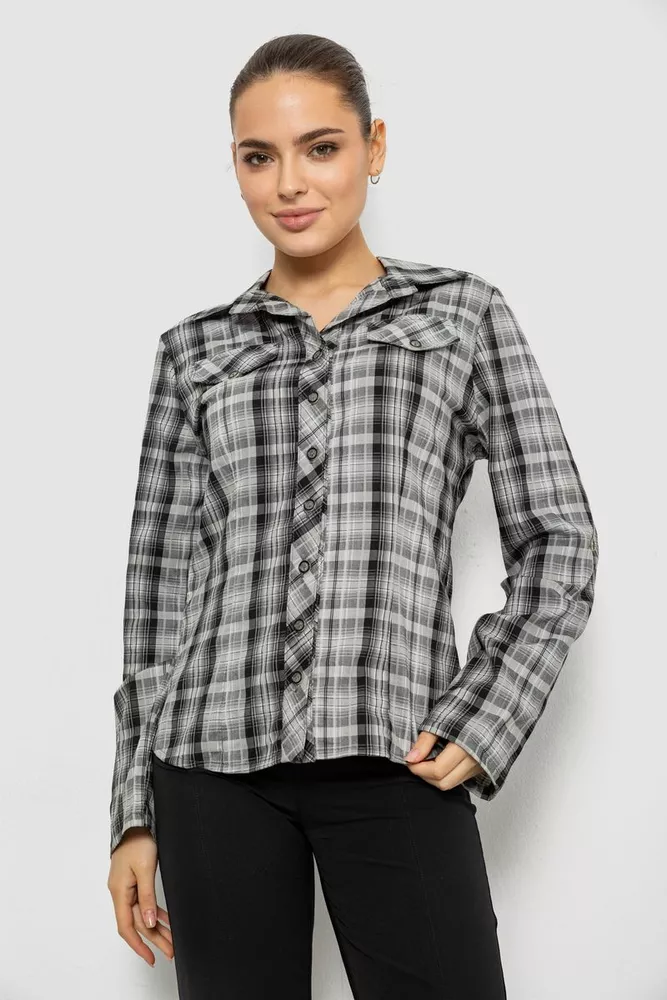 Купить Рубашка женская в клетку, цвет серый, 230R064-1 - Фото №1
