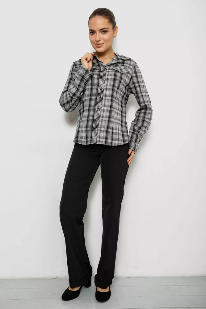Купить Рубашка женская в клетку, цвет серый, 230R064-1 - Фото №2