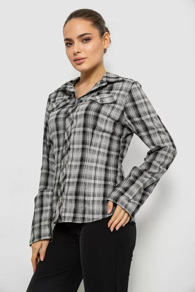 Купить Рубашка женская в клетку, цвет серый, 230R064-1 - Фото №3