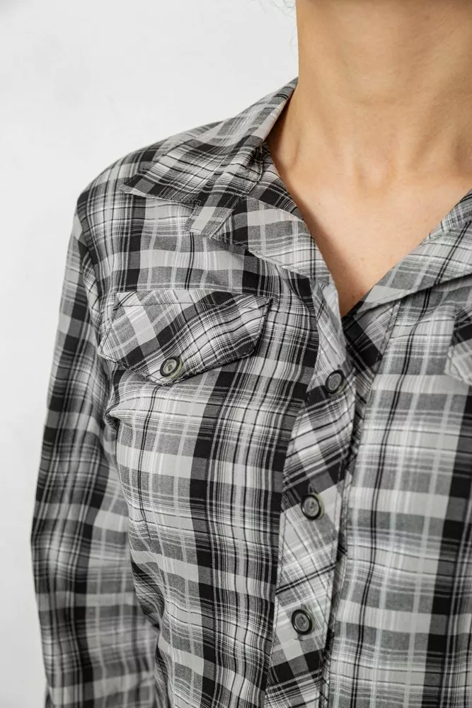 Купить Рубашка женская в клетку, цвет серый, 230R064-1 - Фото №5