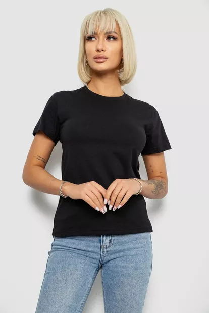 Футболка жіноча однотонна, колір чорний, 129R8900