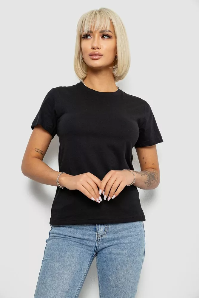 Купити Футболка жіноча однотонна, колір чорний, 129R8900 - Фото №1