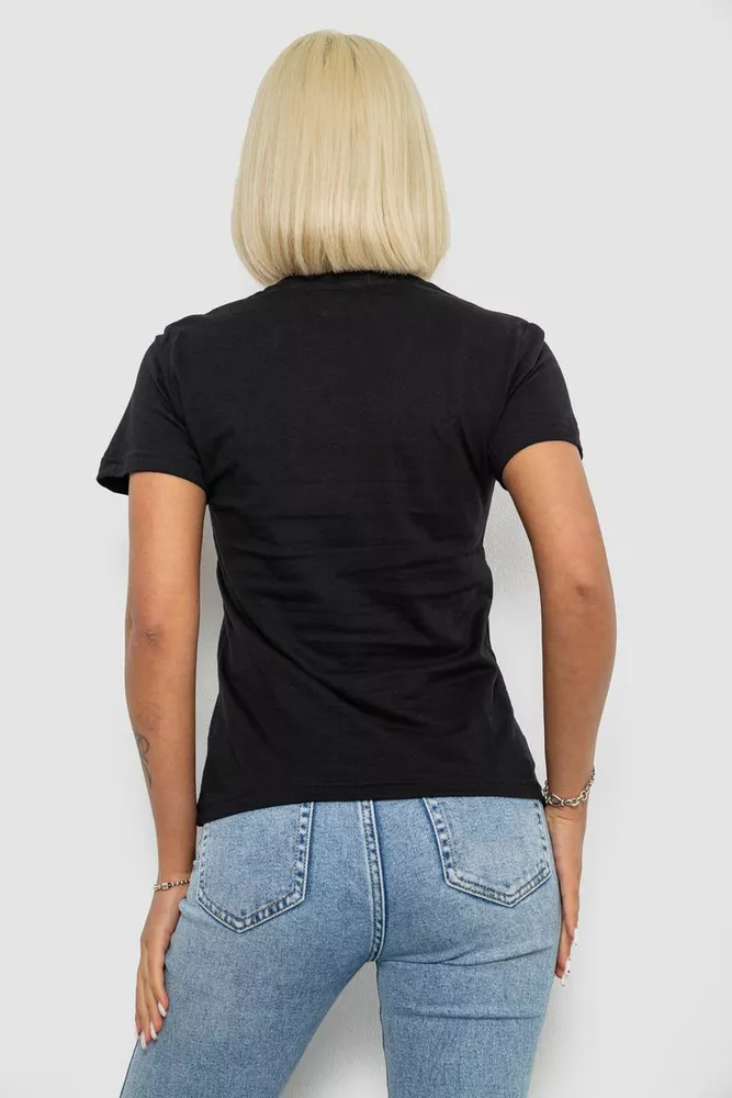 Купити Футболка жіноча однотонна, колір чорний, 129R8900 - Фото №4