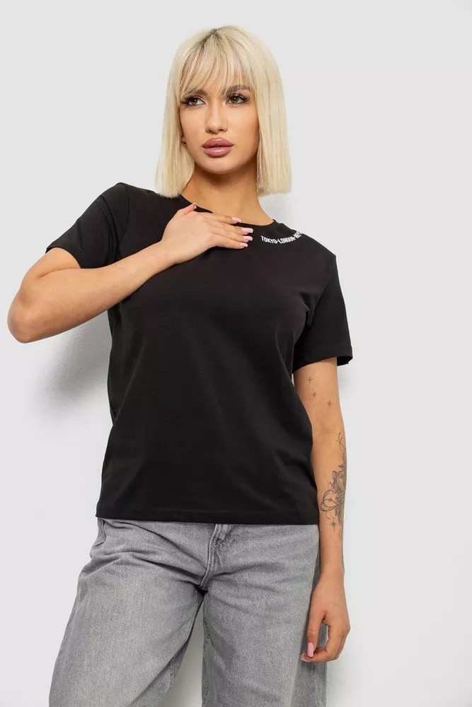 Купить Футболка женская с принтом, цвет черный, 244R1043-5 - Фото №1