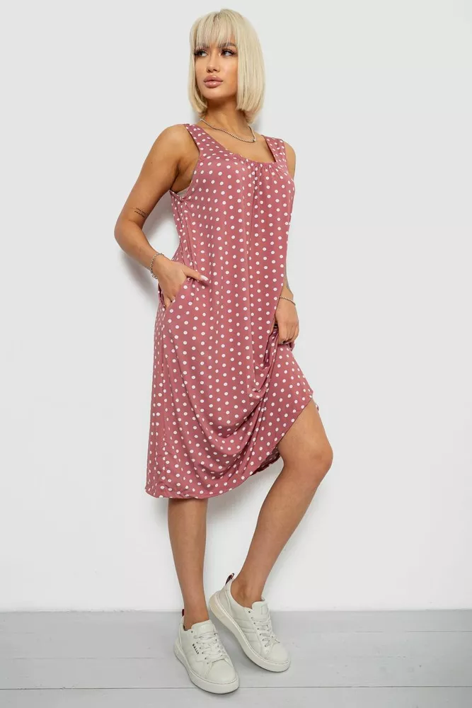 Купити Сарафан жіночий в горох, колір пудровий, 257R733 - Фото №3