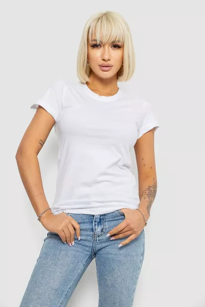 Футболка жіноча однотонна, колір білий, 129R8900
