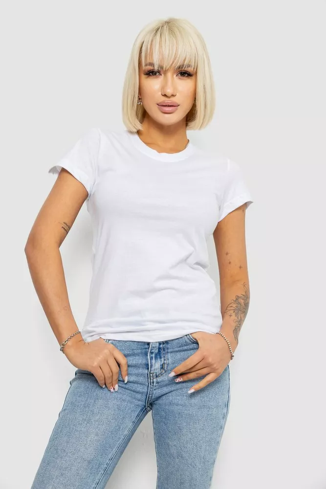 Купити Футболка жіноча однотонна, колір білий, 129R8900 - Фото №1