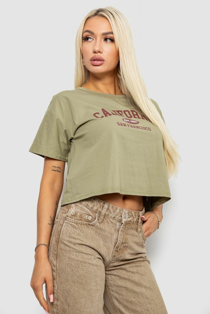 Купить Футболка женская с принтом, цвет оливковый, 221R9906 - Фото №3