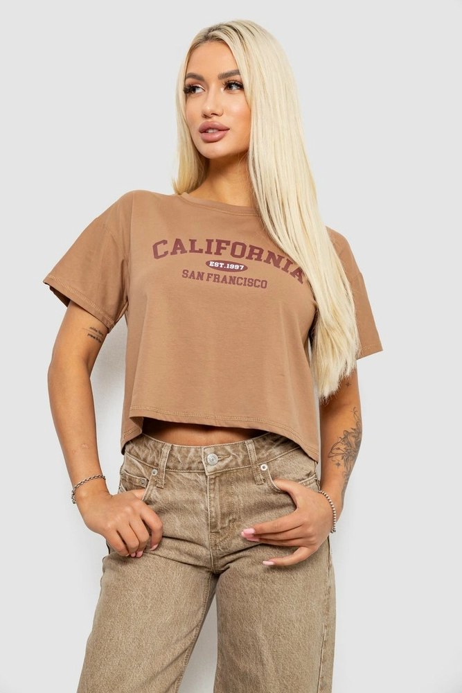 Купить Футболка женская с принтом, цвет бежевый, 221R9906 - Фото №1