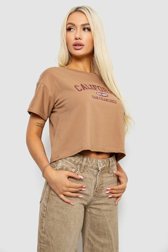 Купить Футболка женская с принтом, цвет бежевый, 221R9906 - Фото №3