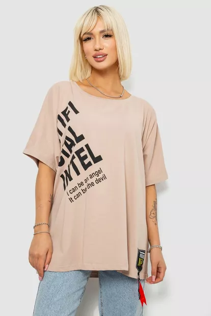 Футболка жіноча з принтом, колір бежевий, 244R5004