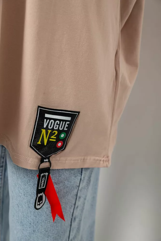 Купити Футболка жіноча з принтом, колір бежевий, 244R5004 оптом - Фото №5