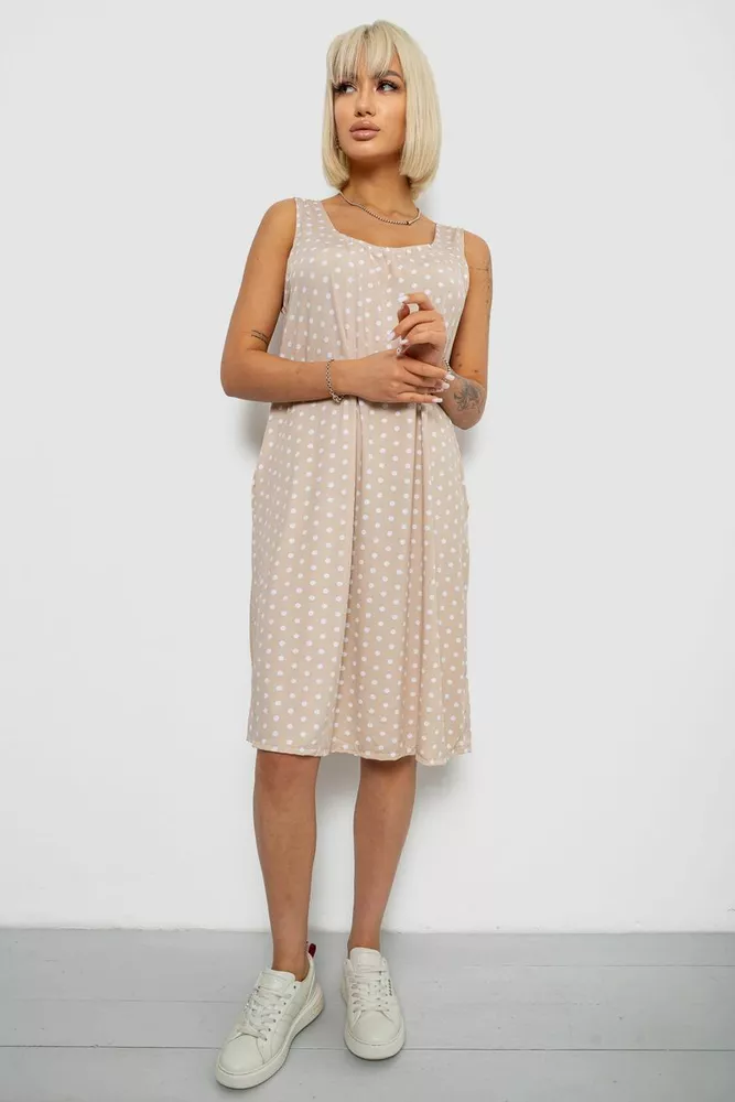 Купить Сарафан женский в горох, цвет бежевый, 257R733 - Фото №1