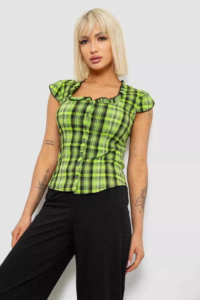 Купить Блуза в клетку, цвет зеленый, 230R2502 - Фото №3