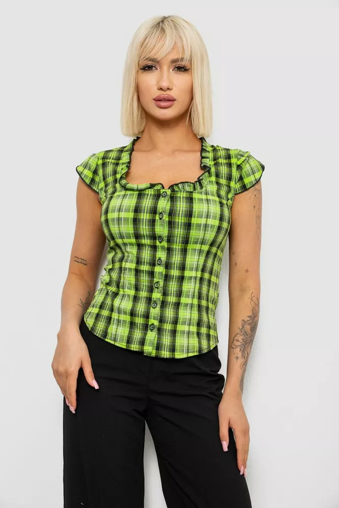 Купить Блуза в клетку, цвет зеленый, 230R2502 - Фото №1