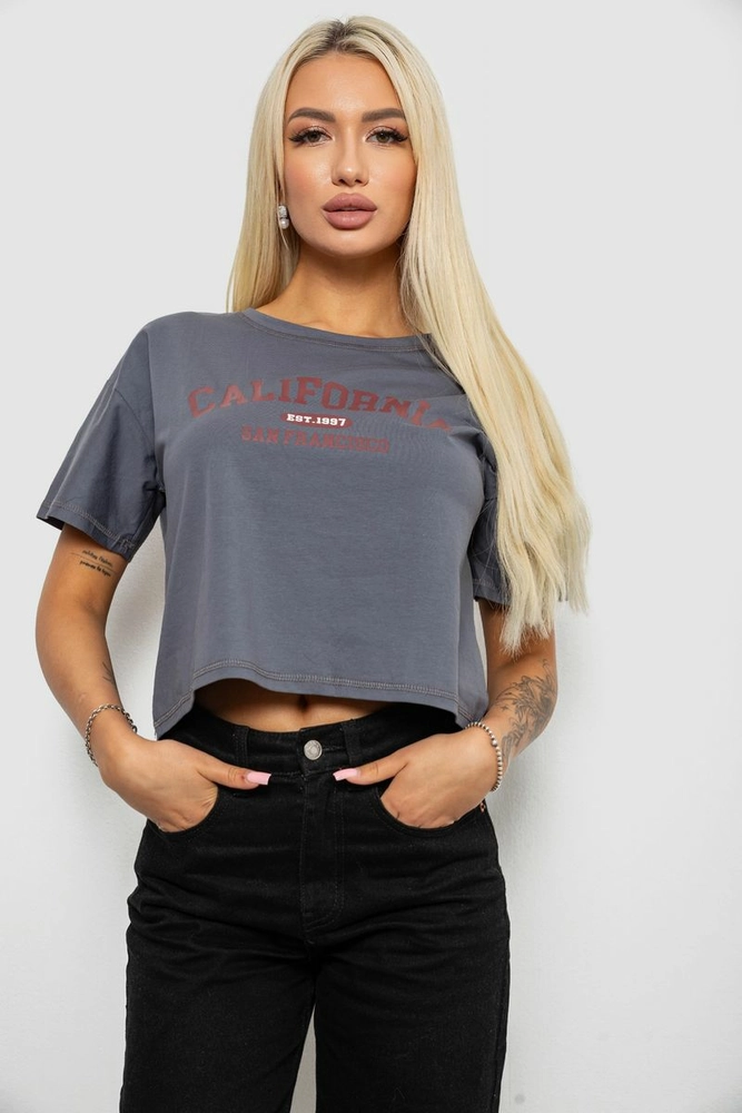 Купить Футболка женская с принтом, цвет серый, 221R9906 - Фото №1