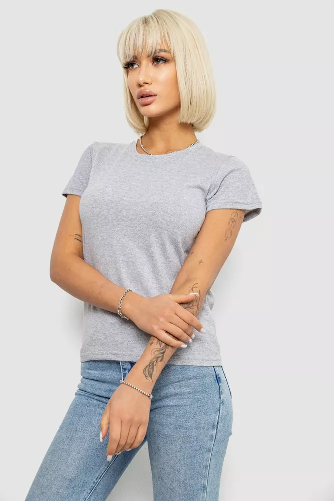 Купити Футболка жіноча однотонна, колір сірий, 129R8900 - Фото №3