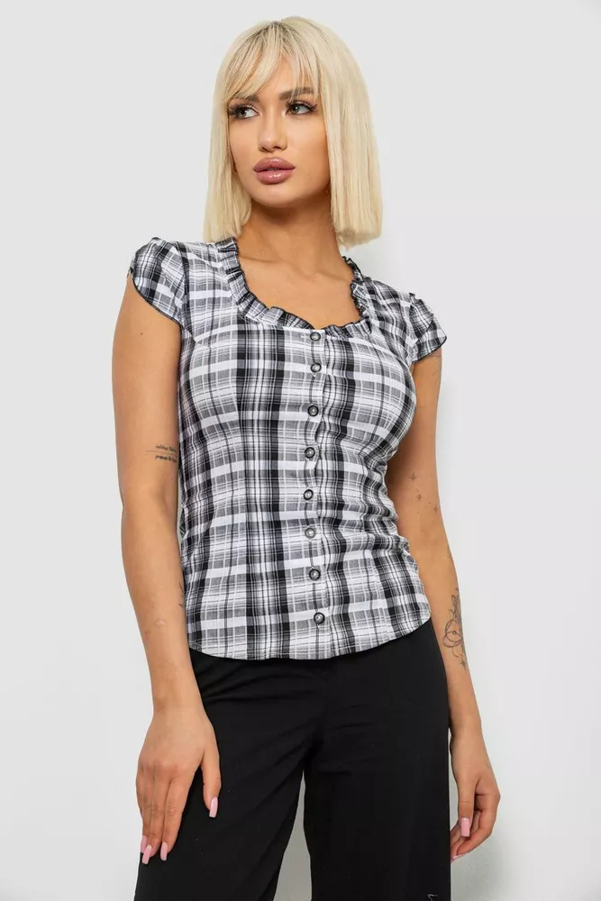 Купить Блуза в клетку, цвет серый, 230R2502 - Фото №1