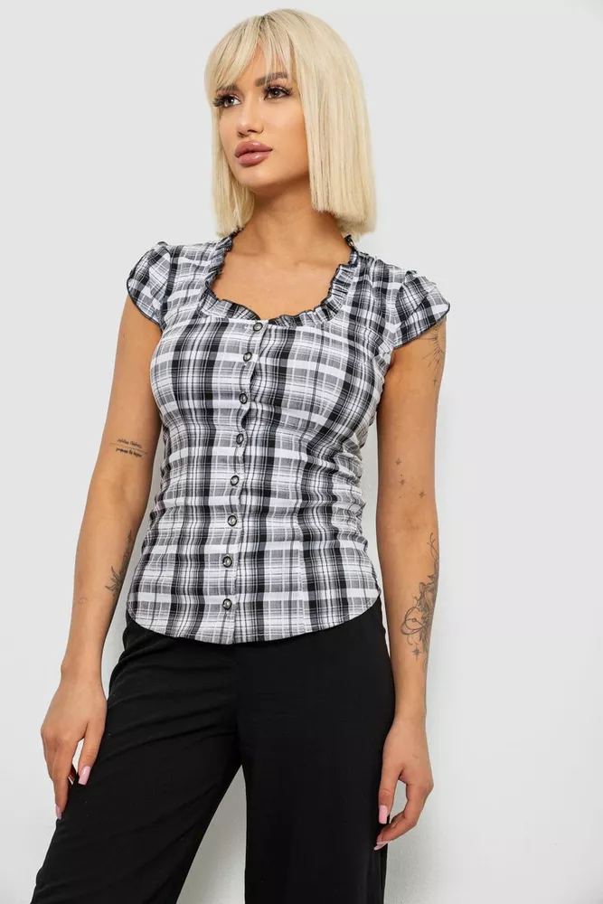 Купить Блуза в клетку, цвет серый, 230R2502 - Фото №3