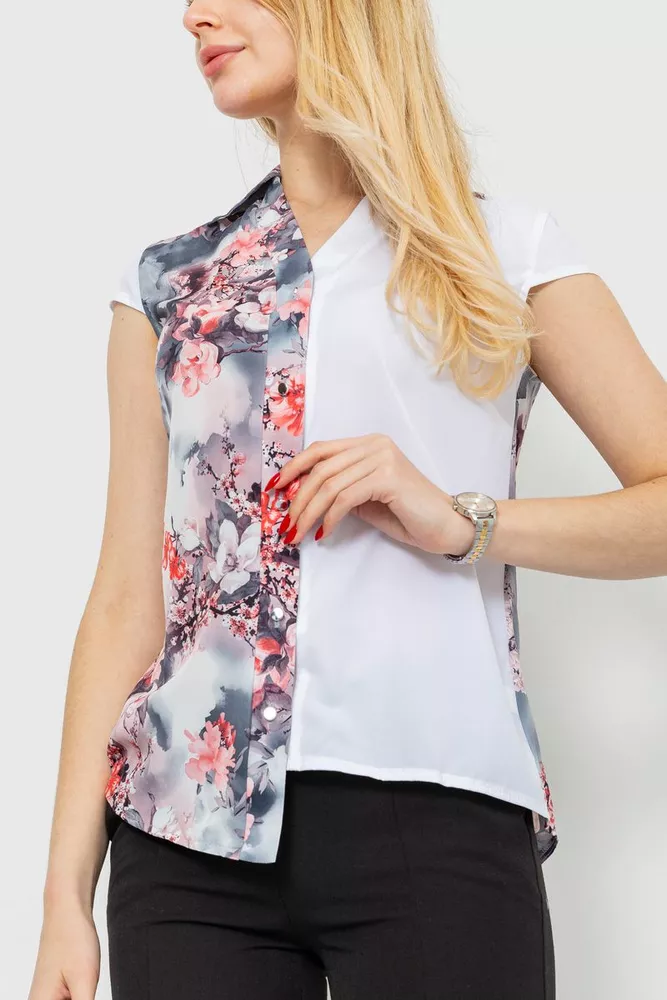 Купити Блуза з квітковим принтом, колір сіро-рожевий, 230R99-5 - Фото №3