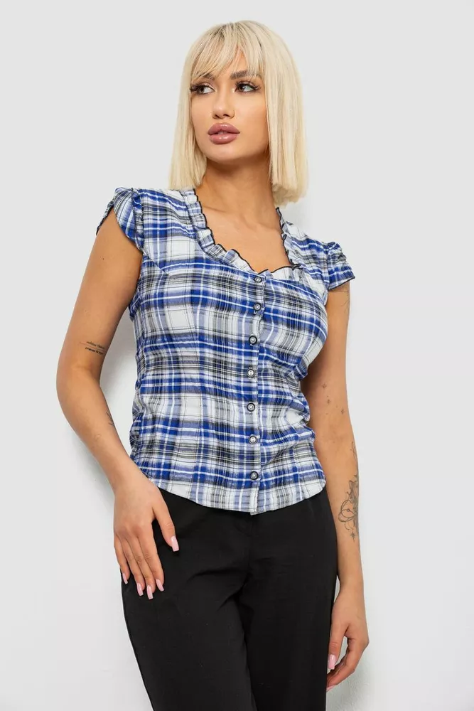 Купить Блуза в клетку, цвет синий, 230R2502 - Фото №1