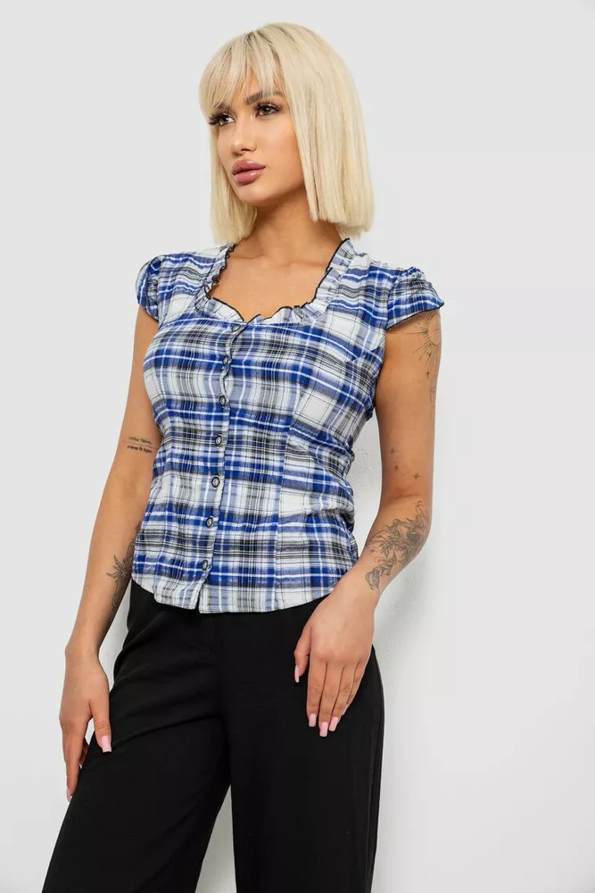 Купить Блуза в клетку, цвет синий, 230R2502 - Фото №3