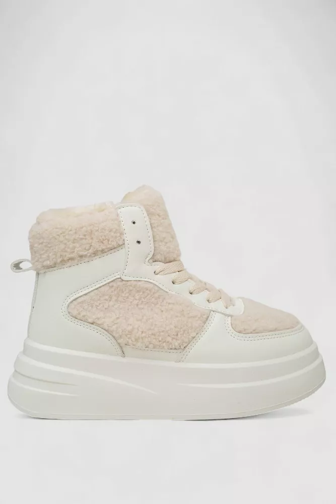 Купити Кросівки жіночі зимові на хутрі хайтопи, колір білий, 248RLM20 - Фото №1