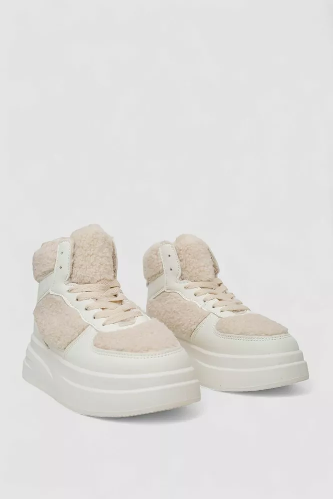 Купити Кросівки жіночі зимові на хутрі хайтопи, колір білий, 248RLM20 - Фото №3