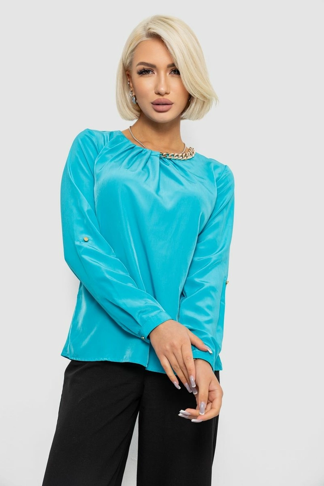 Купити Блуза однотонна  -уцінка, колір блакитний, 230R306-U-103 - Фото №1