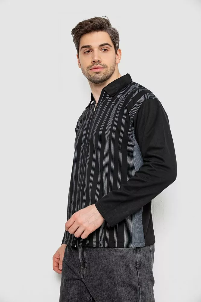 Купить Кофта мужская на молнии в полоску, цвет черный, 238R123 - Фото №3