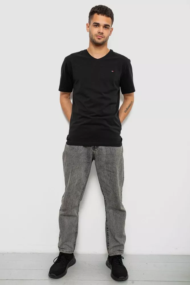 Купити Футболка чоловіча однотонна, колір чорний, 244R6312 - Фото №2